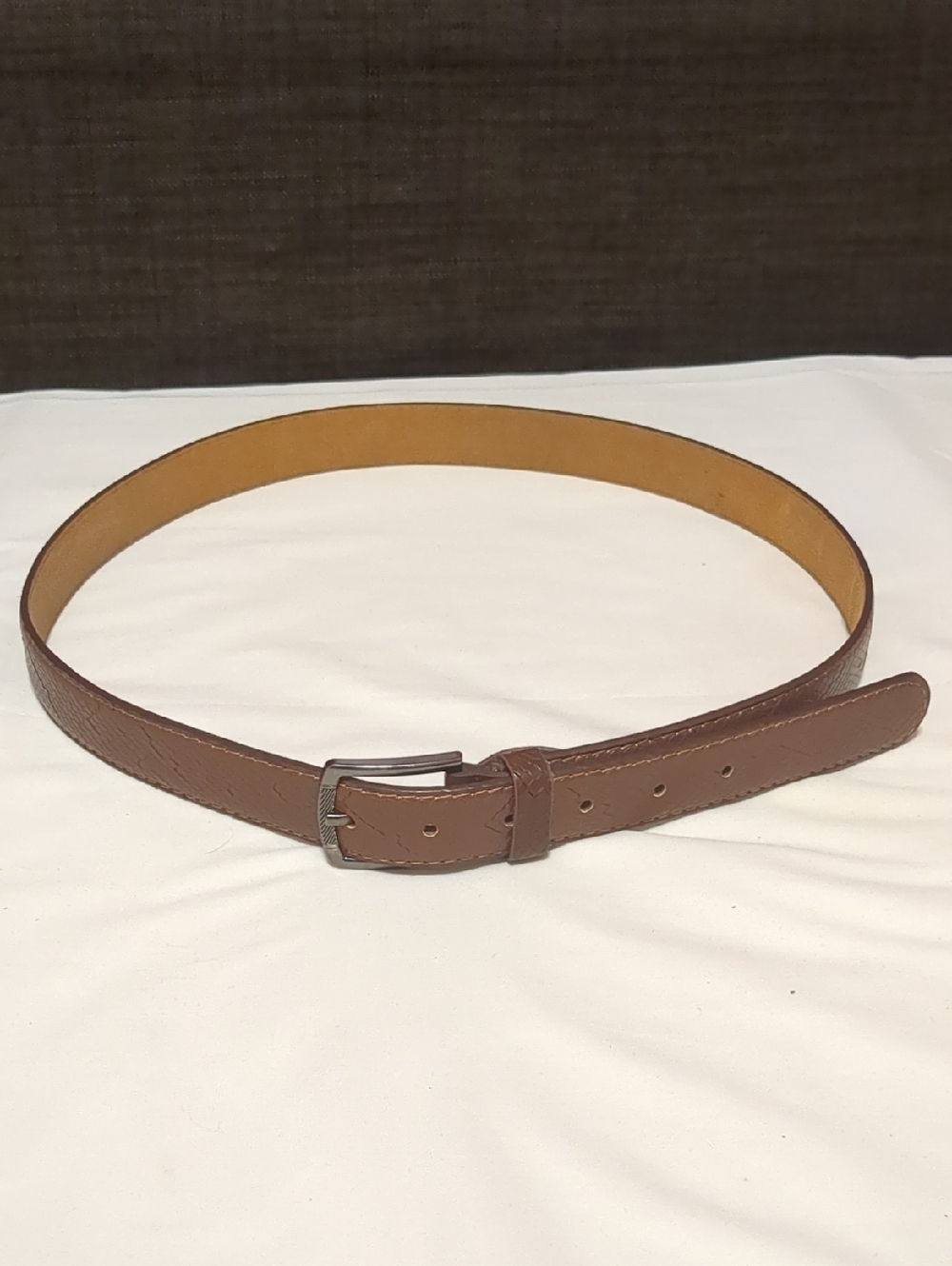Classic Mens Leather Brown Pebbled  Textured Metallic Buckle Belt Unisex